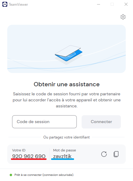 TeamViewer session ID and password screen