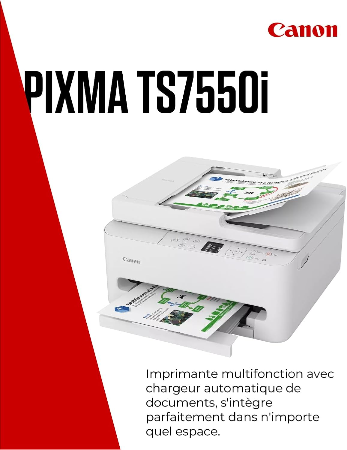 Imprimante multifonction blanche Canon PIXMA TS7550i avec chargeur automatique de documents