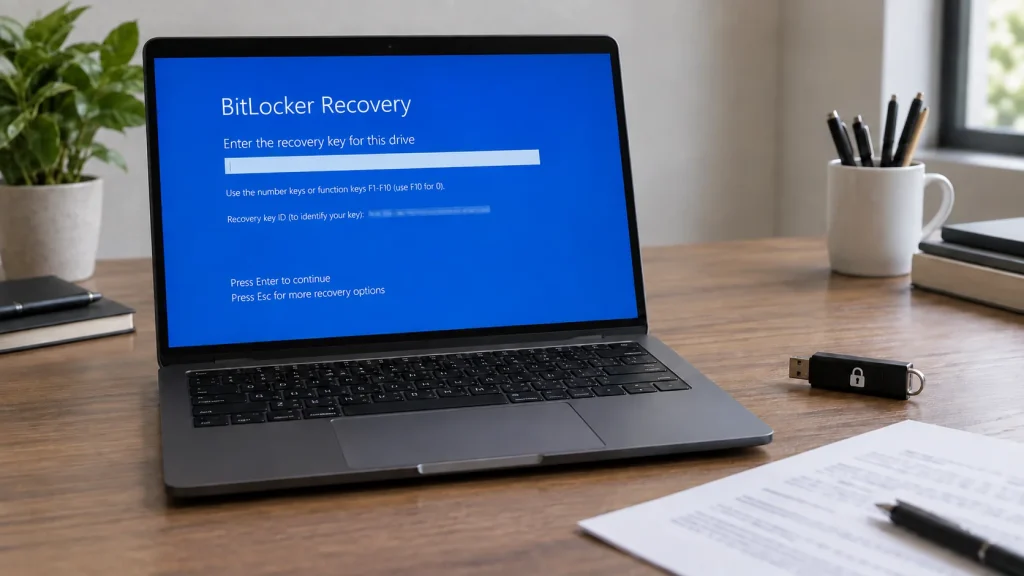 Écran Windows de récupération BitLocker sur un ordinateur portable