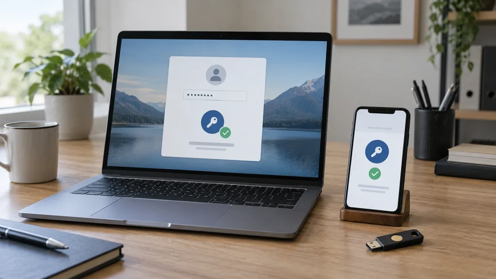 Ordinateur, smartphone et clé physique pour comparer plusieurs méthodes d'authentification