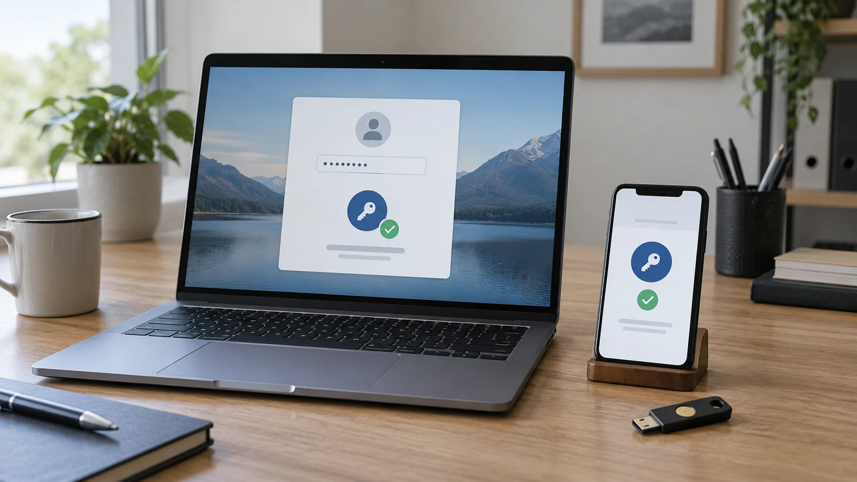 Laptop, smartphone and physical key used to compare authentication methods